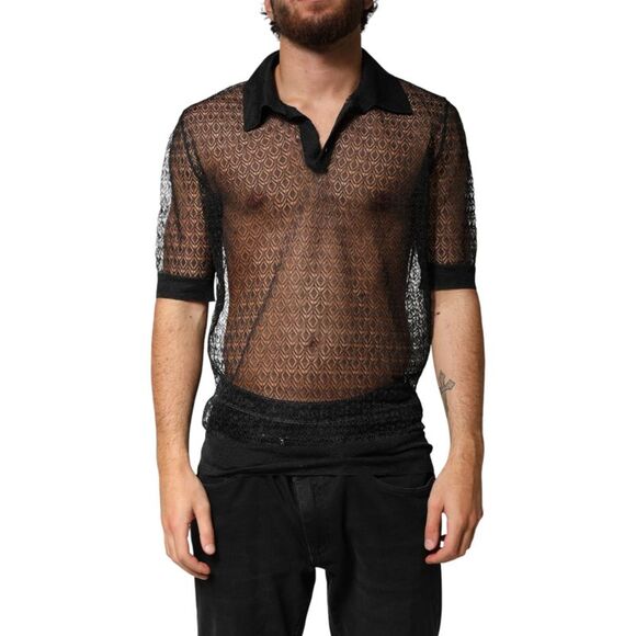Dolce & Gabbana Black Sheer Short Sleeves Casual PoloMen's Top